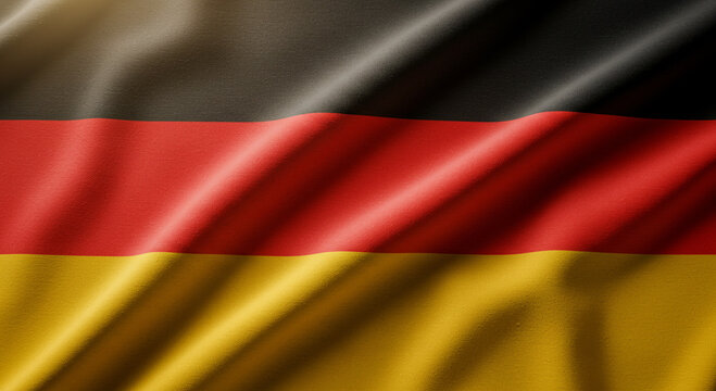 Germany flag background with silky ripples. National flag of Germany with black, red, and gold horizontal stripes. European country symbol texture. - Powered by Adobe
