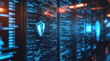 High-Tech Data Security Concept with Digital Shield and Code Stream