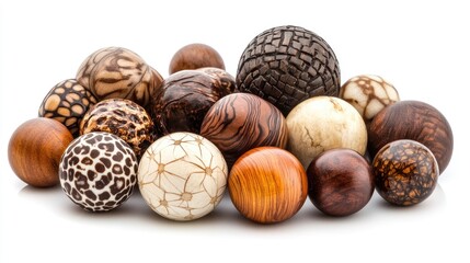 Diverse Wooden Balls Collection with Various Patterns and Textures