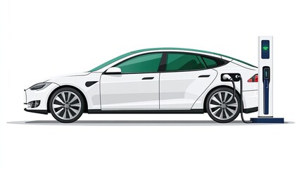 Fototapeta premium Electric Vehicle Charging Station with Modern Car in Urban Setting