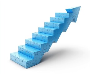 Fototapeta premium Light-blue stairway steps ascending as an upward arrow graphic.