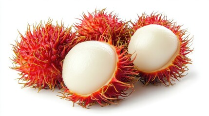 Fresh Rambutan Fruits with Red Spiky Skin and White Flesh