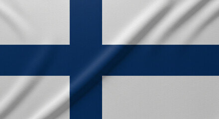 Obraz premium Finland flag background with silky ripples. National flag of Finland with blue Nordic cross on white field. European country symbol texture concept.
