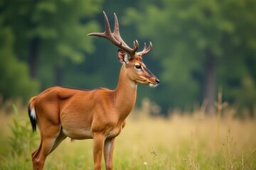 Naklejka premium Side profile portrait of a male Barasingha in Kanha's forest , Kanha, wildlife, swamp deer