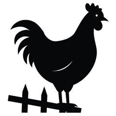 Silhouette of a Rooster Perched on a Fence