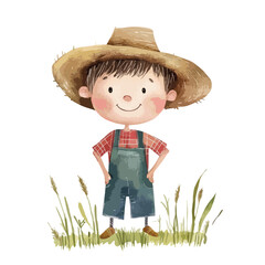 watercolor illustration of boy Farmer clipart isolated