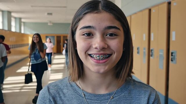 Teenager with braces on teeth.
