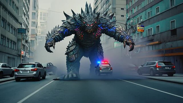 Giant monster in the city.