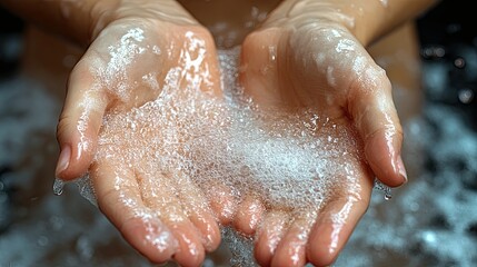 Fototapeta premium Hands cupping cleansing foam.