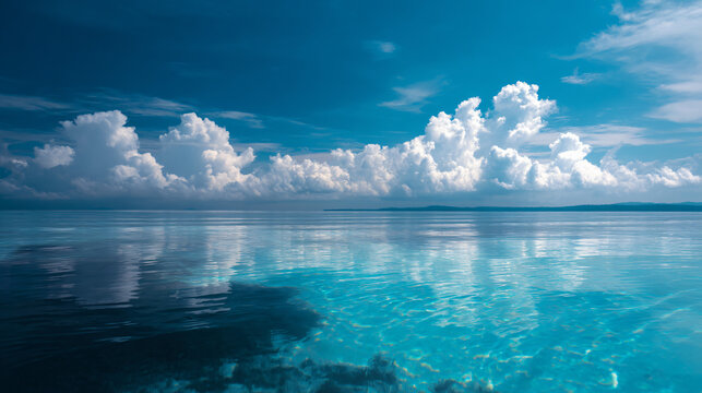 Tranquil scene of crystal clear blue weewee and white clouds angstrom perfect relaxation day