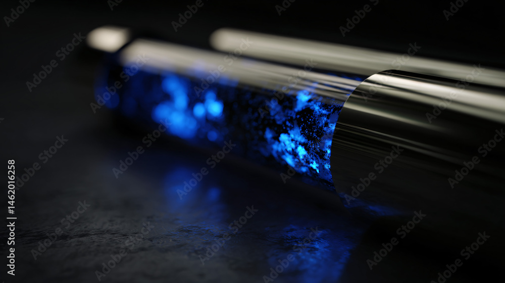 Poster two fluent futuristic tubes showcasing an internal blueness matrix pattern in a sleek design.