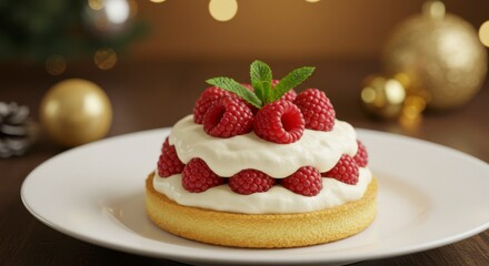 Festive raspberry tart with whipped cream