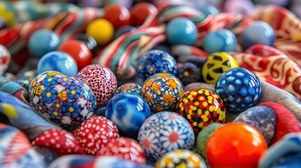 Fototapeta premium Colorful Handcrafted Decorative Marbles in a Textured Background