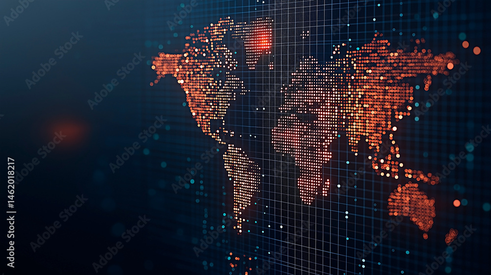 Poster global network: a mesmerizing digital rendering of the world map, illuminated with radiant connectio