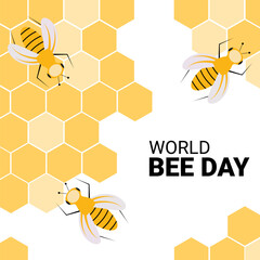 World bee day with honeycomb and bees.Vector template.
