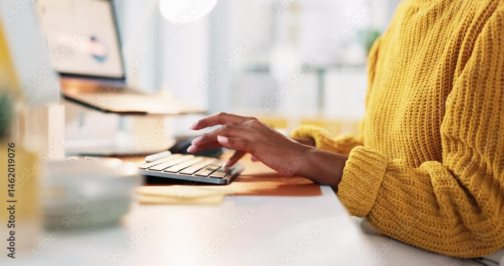 Leinwandbilder computer, hands and typing with creative person closeup in office for administration or business. de