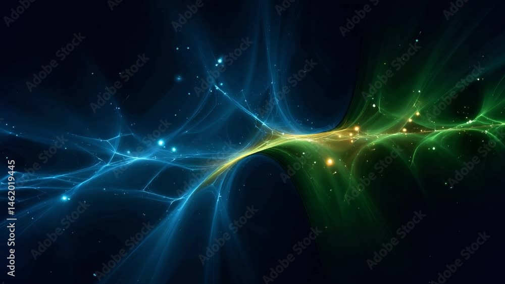 Poster vibrant abstract background with flowing lines and glowing elements in a dark space