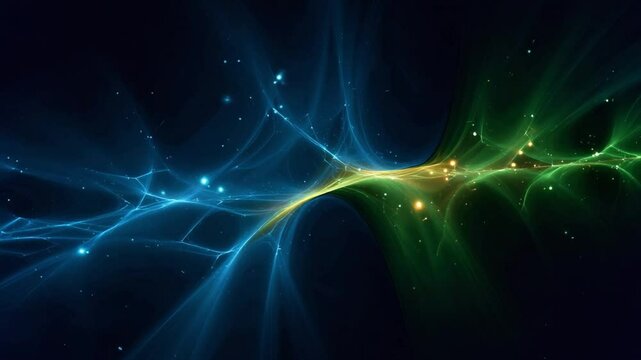 Vibrant abstract background with flowing lines and glowing elements in a dark space