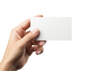 Woman's hand holding a blank card