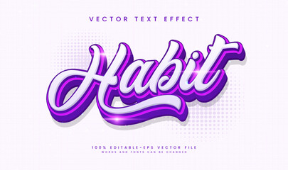 Editable text effect showcasing the word 'Habit' in a stylish purple and white 3D design.
