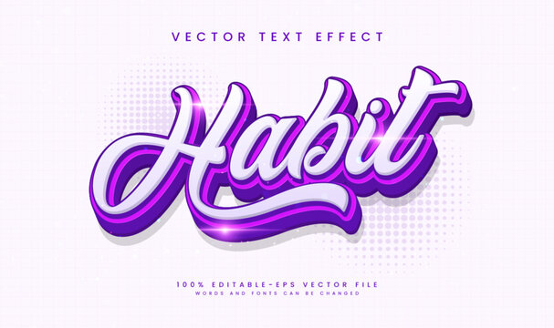 Editable text effect showcasing the word 'Habit' in a stylish purple and white 3D design.