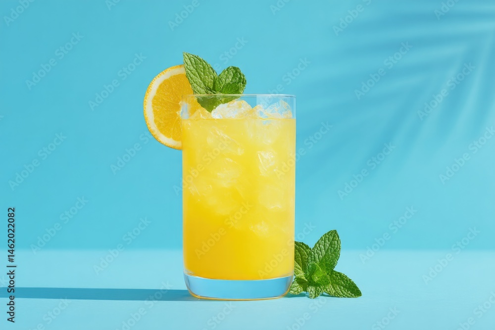 Poster capture minimalistic summer scene with refreshing cold beverage isolated on clean surface with brigh