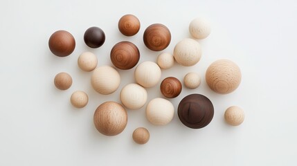 Assorted Wooden Balls in Various Sizes on Light Background
