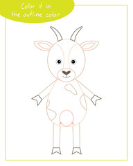 Color it in the outline color goat. Lesson for children education and activities. Age 3-5.