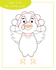 Color it in the outline color turkey. Lesson for children education and activities. Age 3-5.