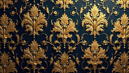 Intricate floral damask pattern in elegant gold hues , fabric, repeating