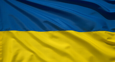 Waving flag of Ukraine background texture display concept design idea. Blue and yellow silk fabric with smooth folds creates national symbol backdrop banner design.
