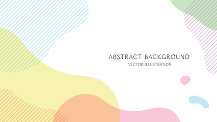 パステルカラーの抽象的な形とストライプで構成したシンプルでおしゃれなフレーム背景素材。16:9サイズのベクターイラスト