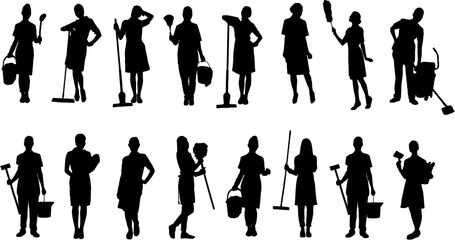 sihouette of a Household Cleaning Work Assistant 