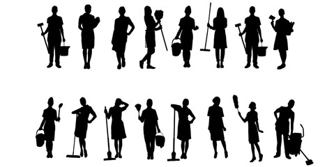 vector silhouette of a Household Cleaning Work Assistant 