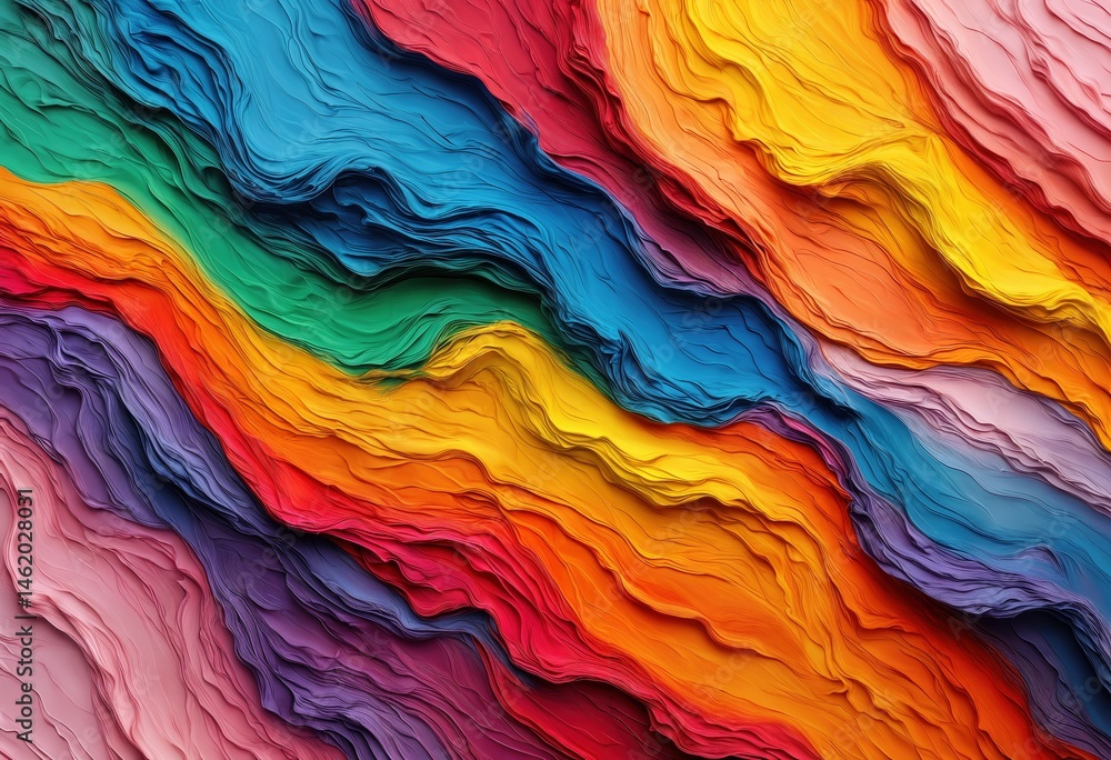 Poster a vibrant and textured abstract composition features layered waves of rich, saturated colors blendin