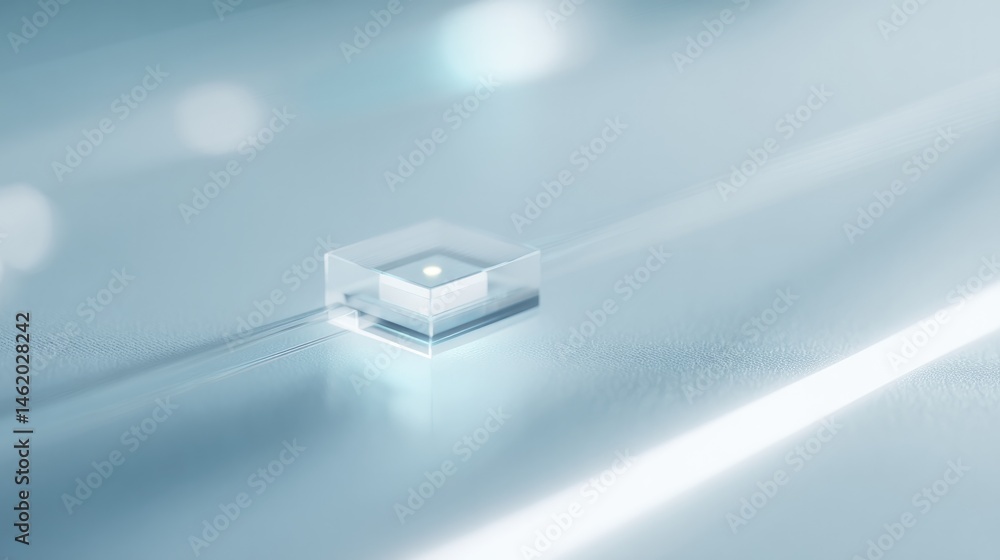 Poster close-up of futuristic sensor on clean white background with ample copy space
