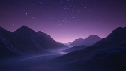 Breathtaking Purple Mountains Under a Starry Sky at Dusk