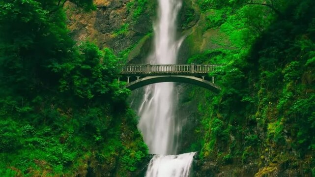 waterfall with bridge in the forest