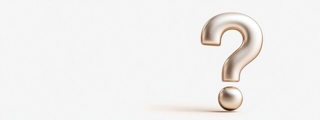 Question mark symbol in metallic finish on white background