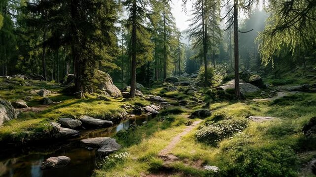 Forest trail creek path