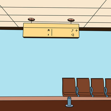 Airport Lounge with Signage and Modern Seating Arrangement