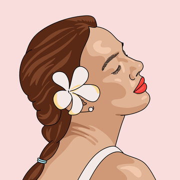 Smiling Woman with Braided Hair and Flower in Summer Light