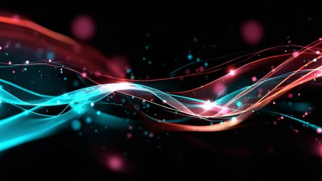 Vibrant abstract wave patterns with bright colors and glowing particles for creative backgrounds