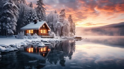 Fototapeta premium lake scandinavian winter