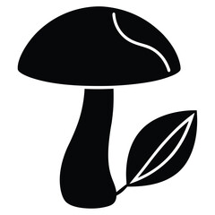Silhouette of Mushroom with Leaf Nature Illustration