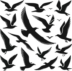 Set of seagull silhouette vectors