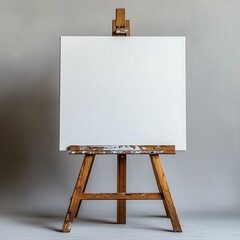 Wooden Easel with Blank Canvas on White Background  