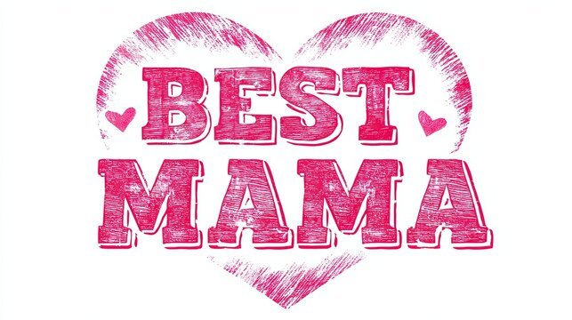 Distressed pink Best Mama text with heart background and small heart accents for Mother's Day celebration - Powered by Adobe