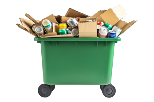 Green Recycling Bin Overflowing with Waste