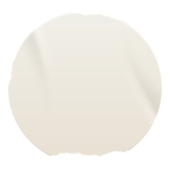 Vintage round white sticker with a ripped paper edge. Retro promotional blank element with aged, worn look grunge. Wrinkled old shape for scrapbook designs, print, poster.	